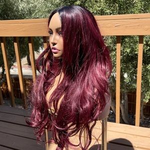 Burgundy Human Synthetic Blend Wig